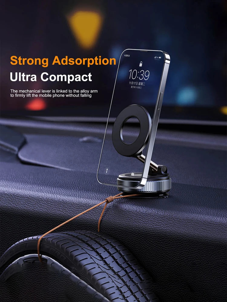 Car phone holder with vacuum adsorption and magnetic suction, new 2025 model, for in-car navigation.