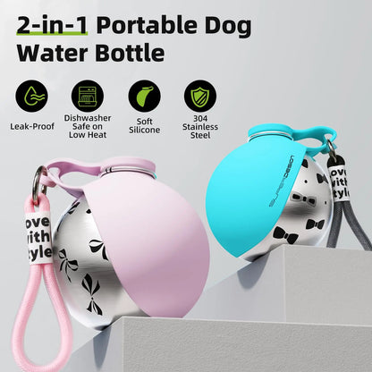 2-in-1 Portable Dog Water Bottle – Leak-Proof Travel Water Bottle for Small Dogs | Stainless Steel & Silicone Design 🐶💧