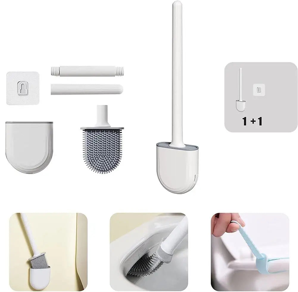 Hanging Silicone Toilet Brush With Holder Flexible Bathroom Cleaner