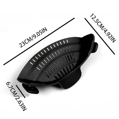 Black silicone grill with measurements on a white background