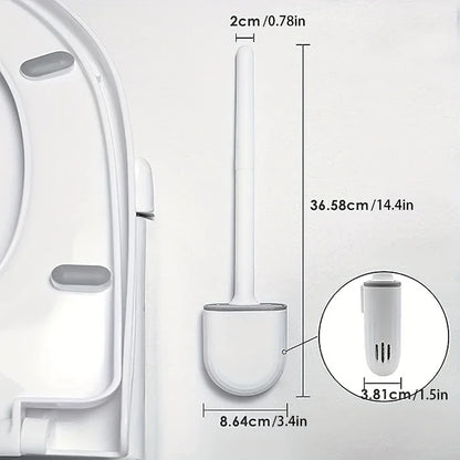 White toilet brush with measurements on a white background