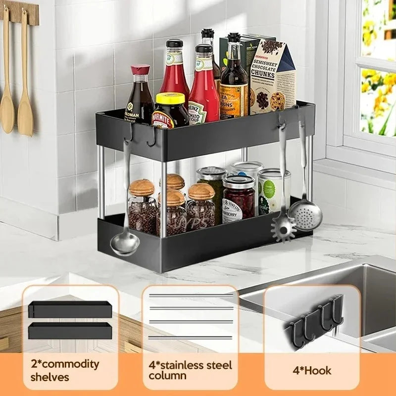 2 Tier Under Sink Storage Organizer Kitchen Bathroom Cabinet Rack