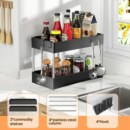 2 Tier Under Sink Storage Organizer Kitchen Bathroom Cabinet Rack