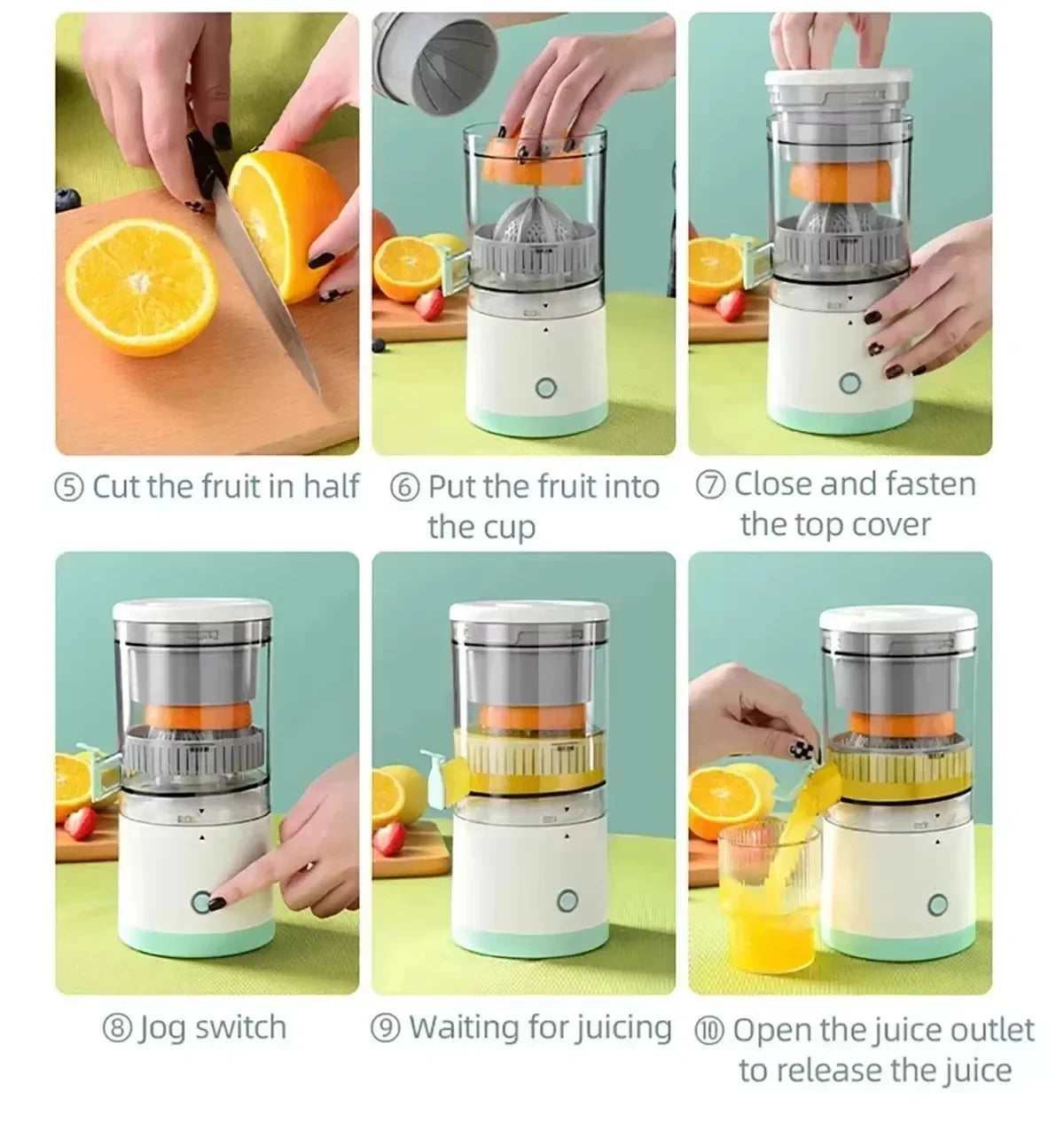 Step-by-step guide on using a manual juicer with lemons.