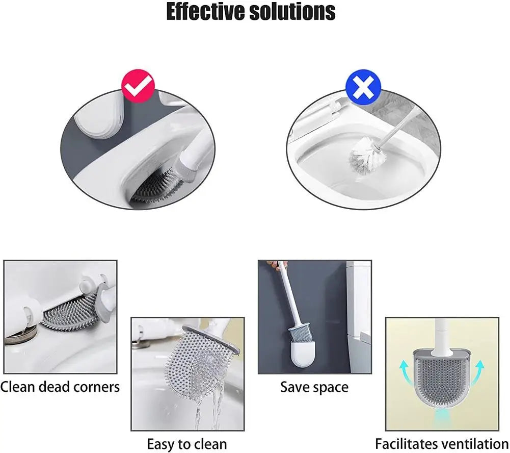 Hanging Silicone Toilet Brush With Holder Flexible Bathroom Cleaner