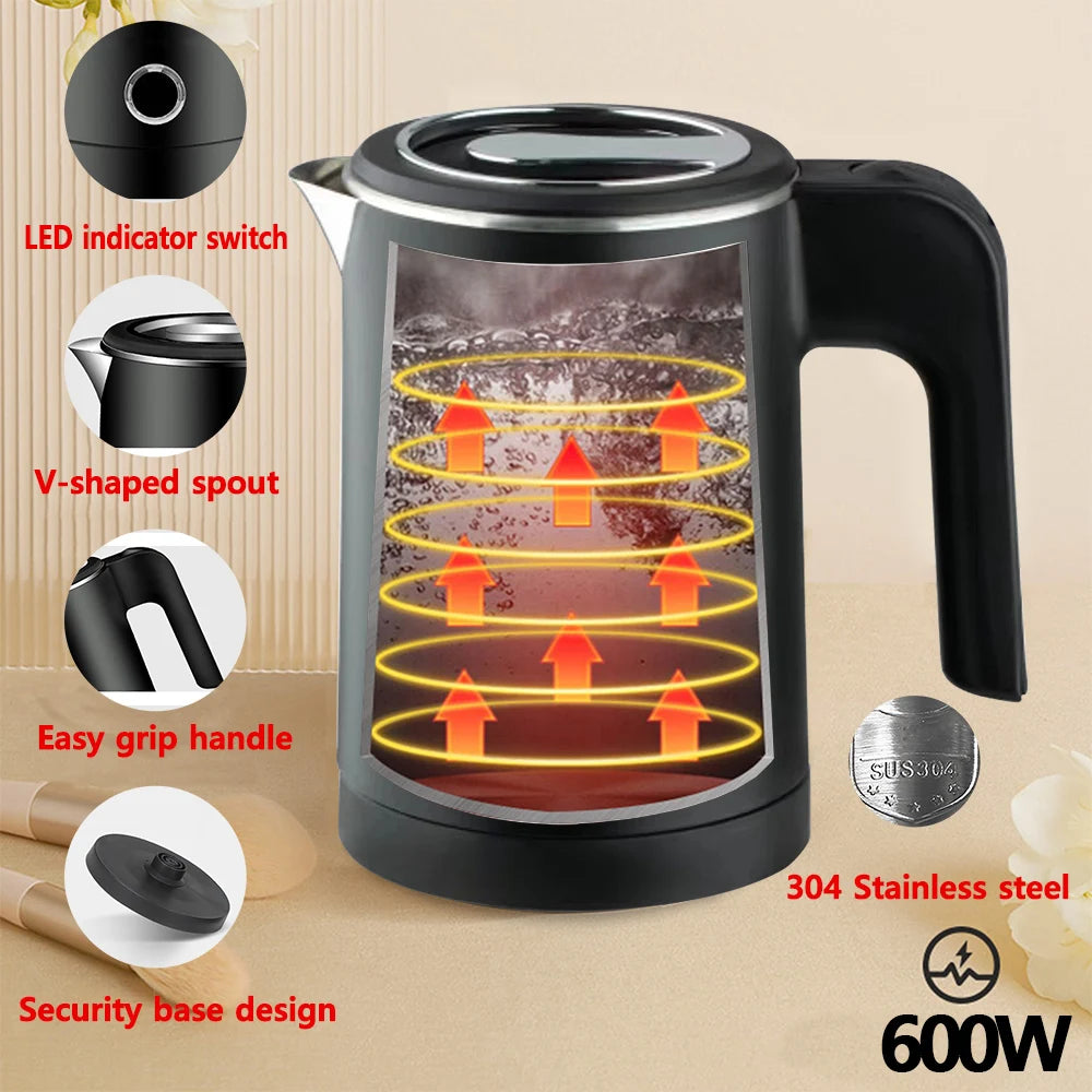 Electric kettle with features highlighted on a beige background