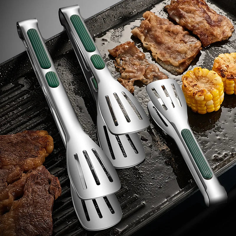 Non Slip Stainless Steel Food Tongs BBQ Kitchen Cooking Clamp