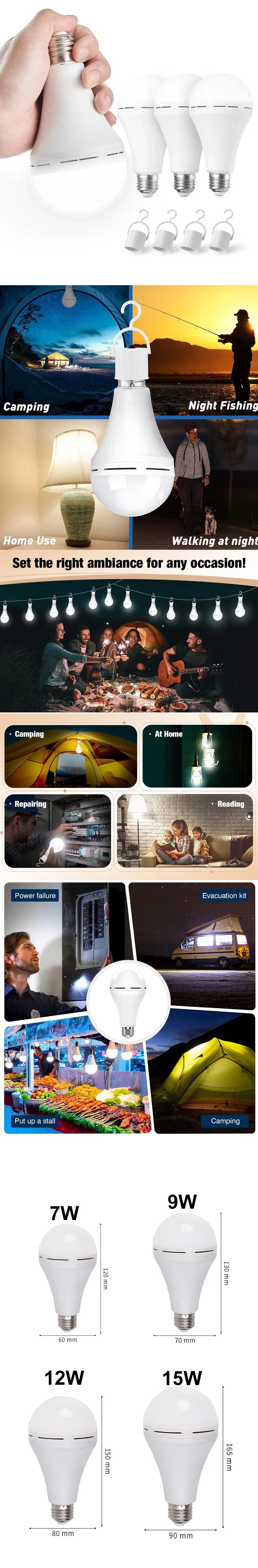 LED Rechargeable Emergency Light Bulb Portable Camping Lamp