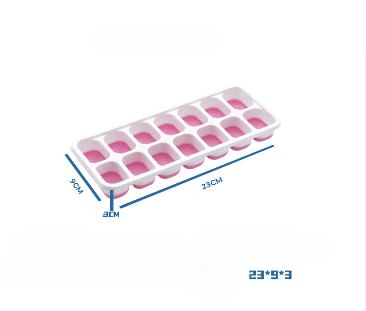 Ice cube tray with dimensions labeled on a white background