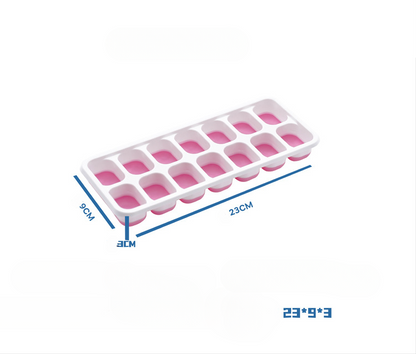 Ice cube tray with dimensions labeled on a white background