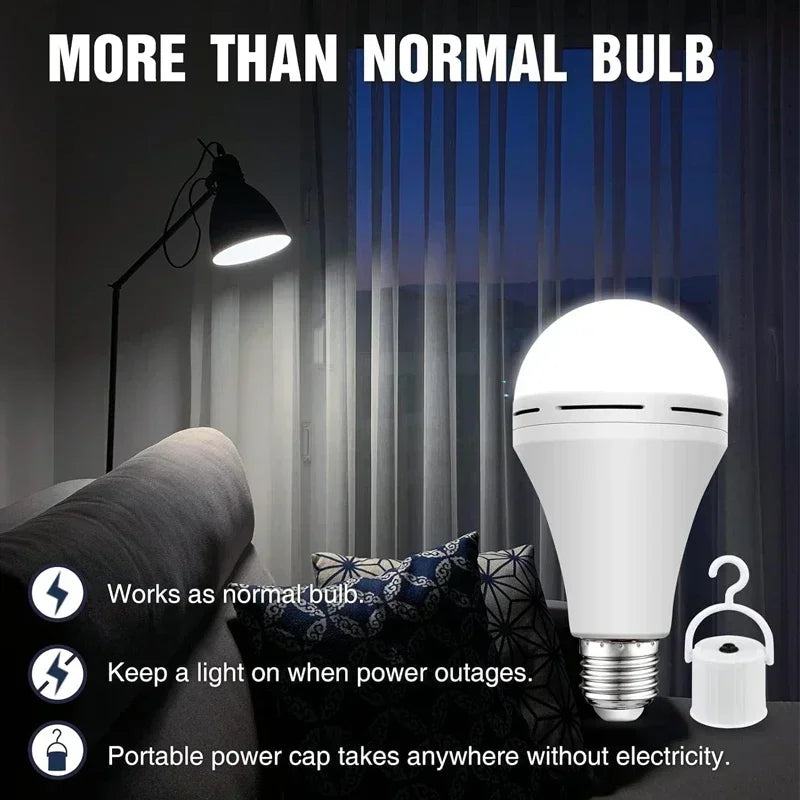 LED light bulb with features highlighted in a dark room setting
