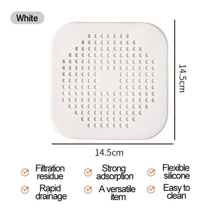 White square filter with grid pattern, dimensions, and features listed on a white background