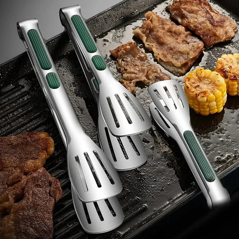 Non Slip Stainless Steel Food Tongs BBQ Kitchen Cooking Clamp