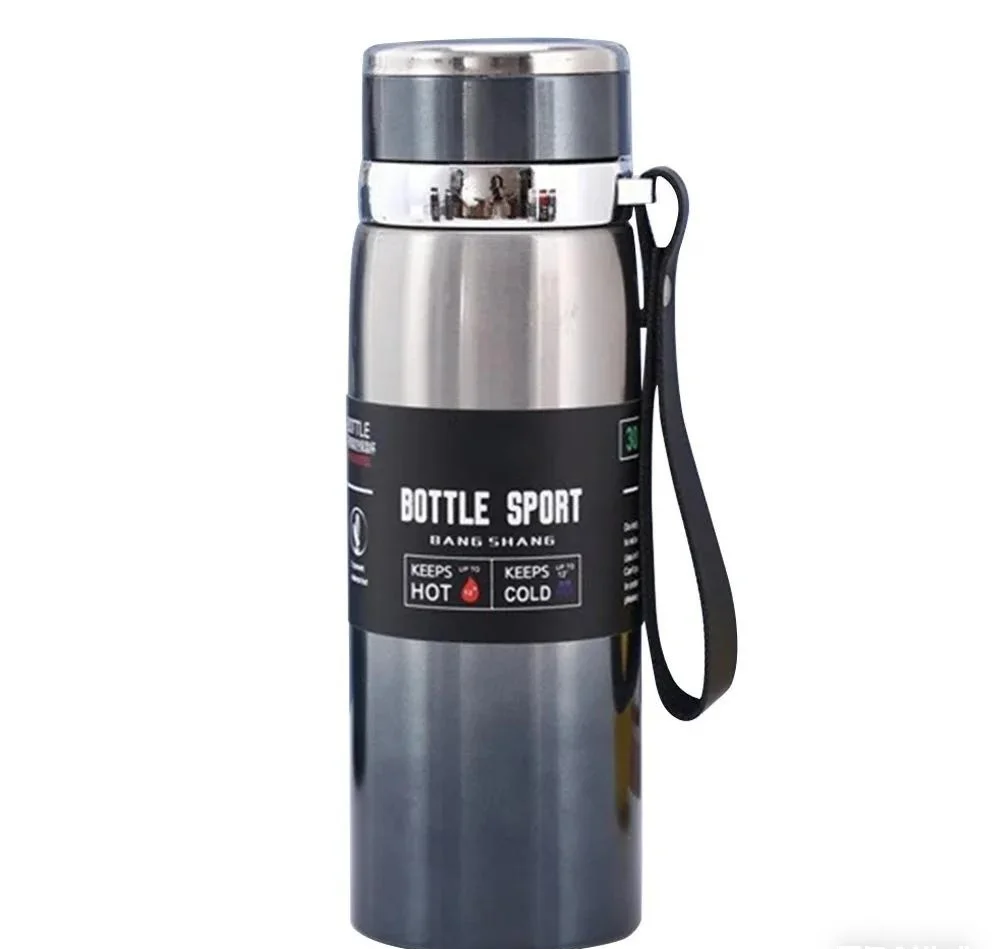 Silver and black insulated bottle with 'Bottle Sport' branding on a white background