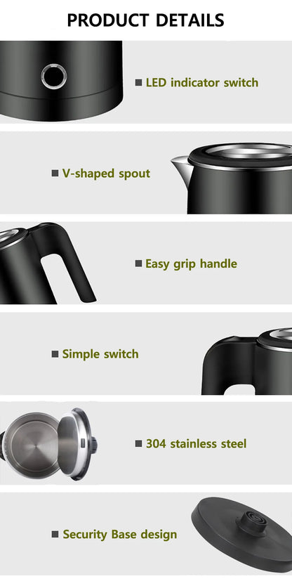 0.8L Travel Electric Kettle Portable Stainless Steel Water Boiler
