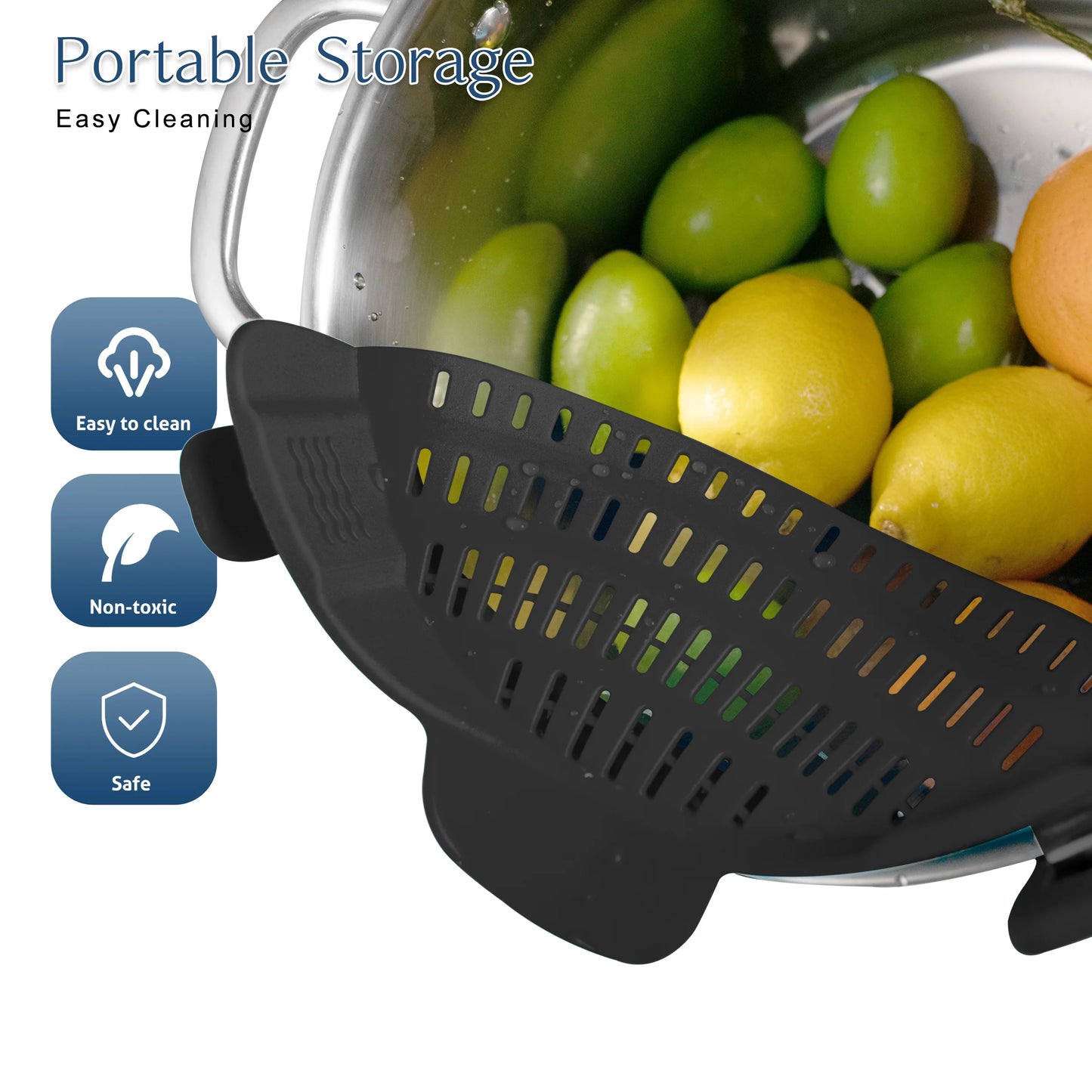Adjustable Silicone Clip-On Pot Strainer Kitchen Pasta Drainer