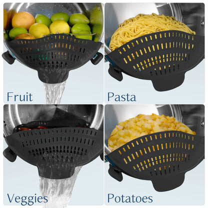 Adjustable Silicone Clip-On Pot Strainer Kitchen Pasta Drainer