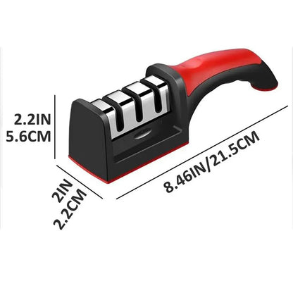 Knife sharpener with dimensions labeled on a white background