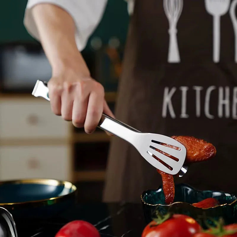 Non Slip Stainless Steel Food Tongs BBQ Kitchen Cooking Clamp