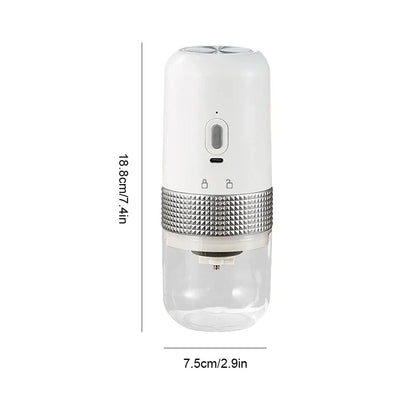 White and silver humidifier with dimensions indicated on a white background