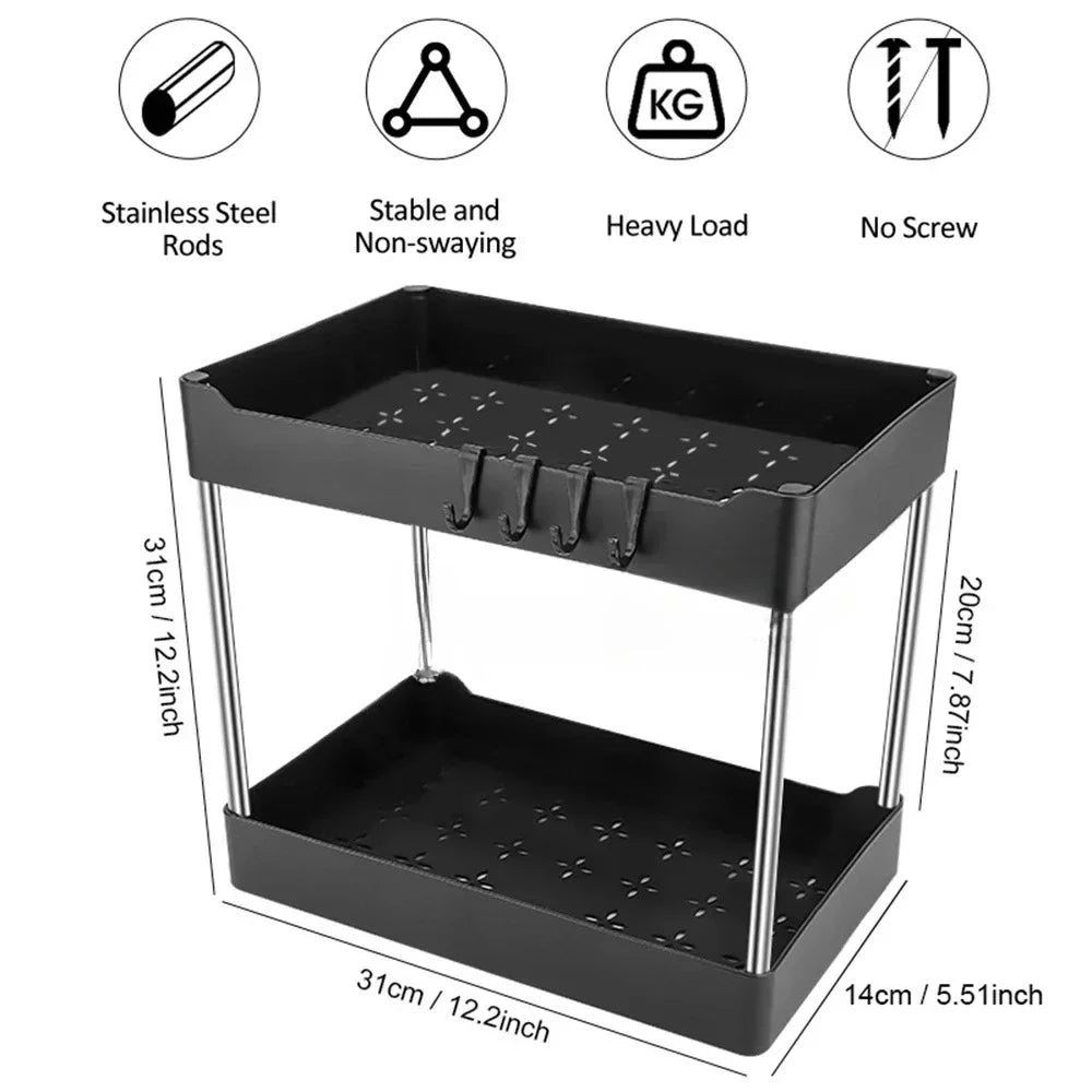 2 Tier Under Sink Storage Organizer Kitchen Bathroom Cabinet Rack