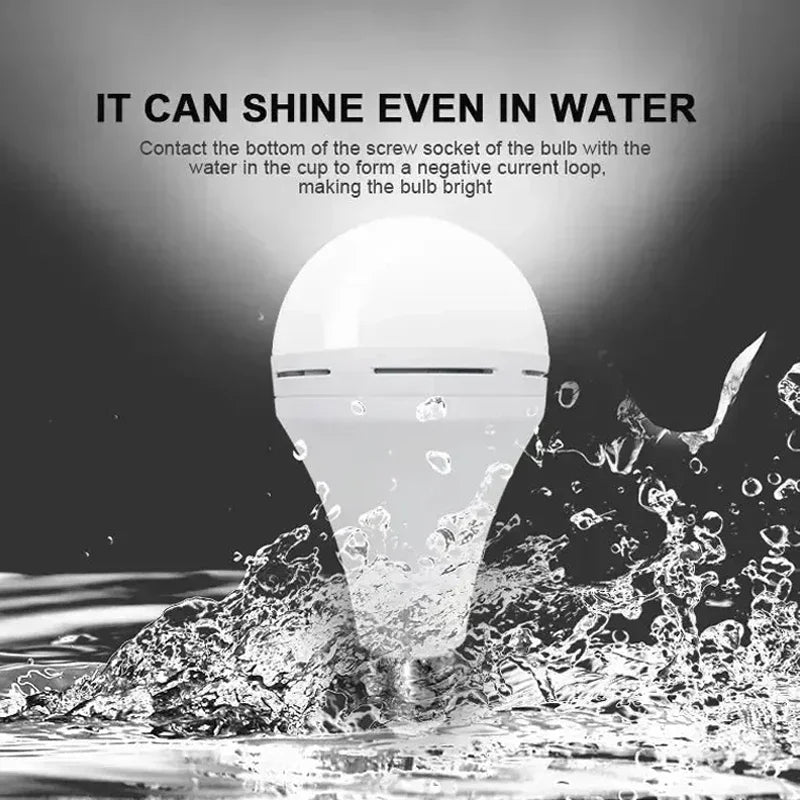 Light bulb submerged in water with text explaining its water-resistant feature