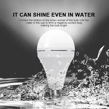 Light bulb submerged in water with text explaining its water-resistant feature