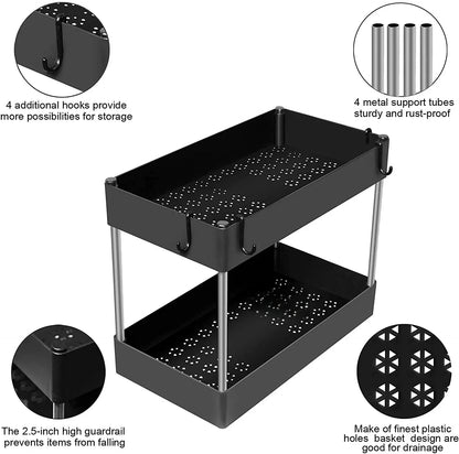 2 Tier Under Sink Storage Organizer Kitchen Bathroom Cabinet Rack