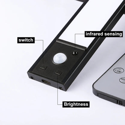 Under Cabinet Light Dimmable LED Motion Sensor Night Light USB Charging Magnetic Induction Lamp for Bedside Wardrobe Stairway