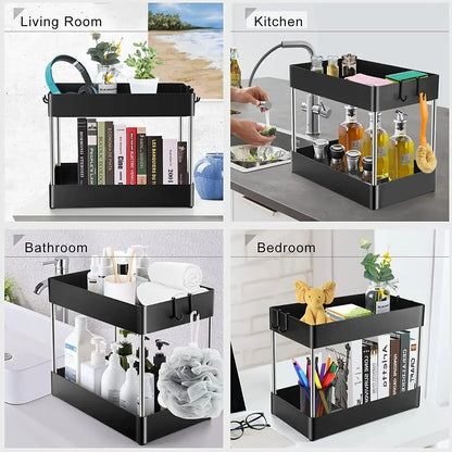 2 Tier Under Sink Storage Organizer Kitchen Bathroom Cabinet Rack
