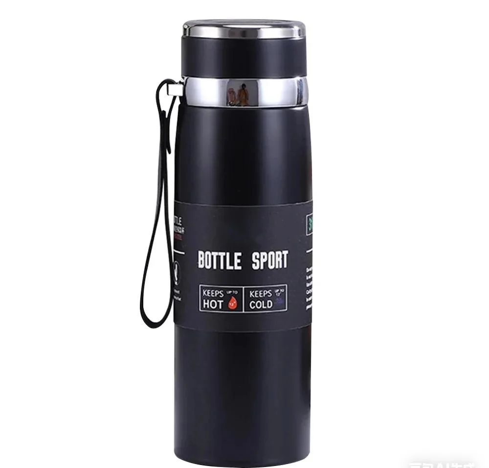 Black insulated bottle with silver lid on a white background