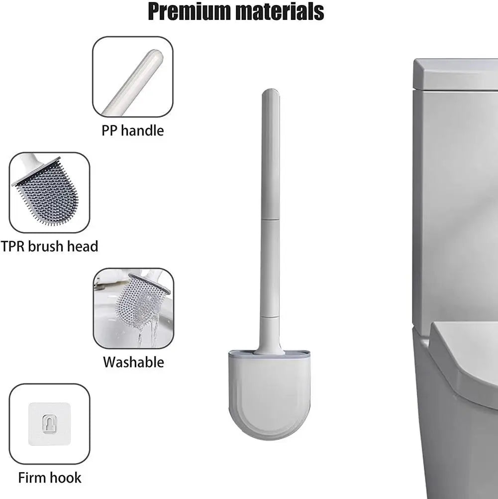 Hanging Silicone Toilet Brush With Holder Flexible Bathroom Cleaner
