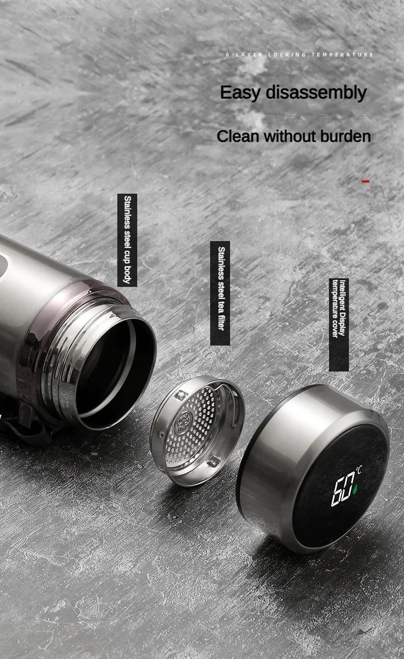 Stainless Steel Thermos Bottle LED Temperature Display 500ML-1L