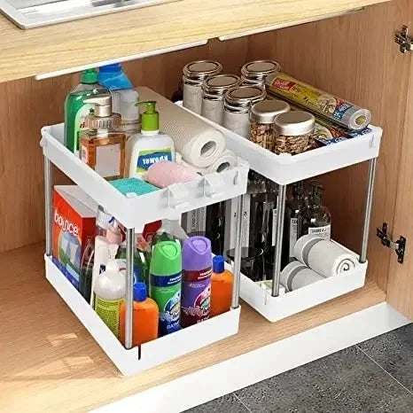 2 Tier Under Sink Storage Organizer Kitchen Bathroom Cabinet Rack