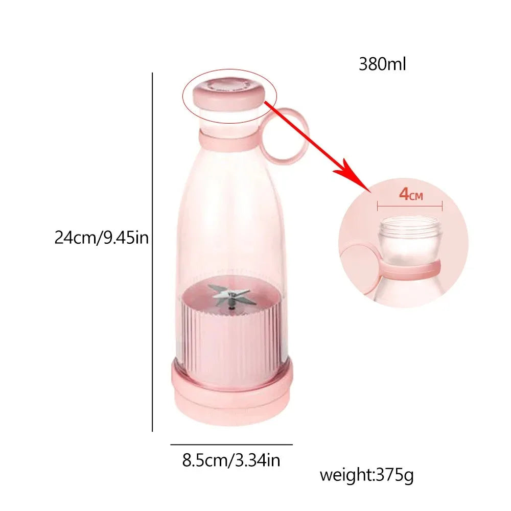 Pink blender with measurements and capacity details on a white background