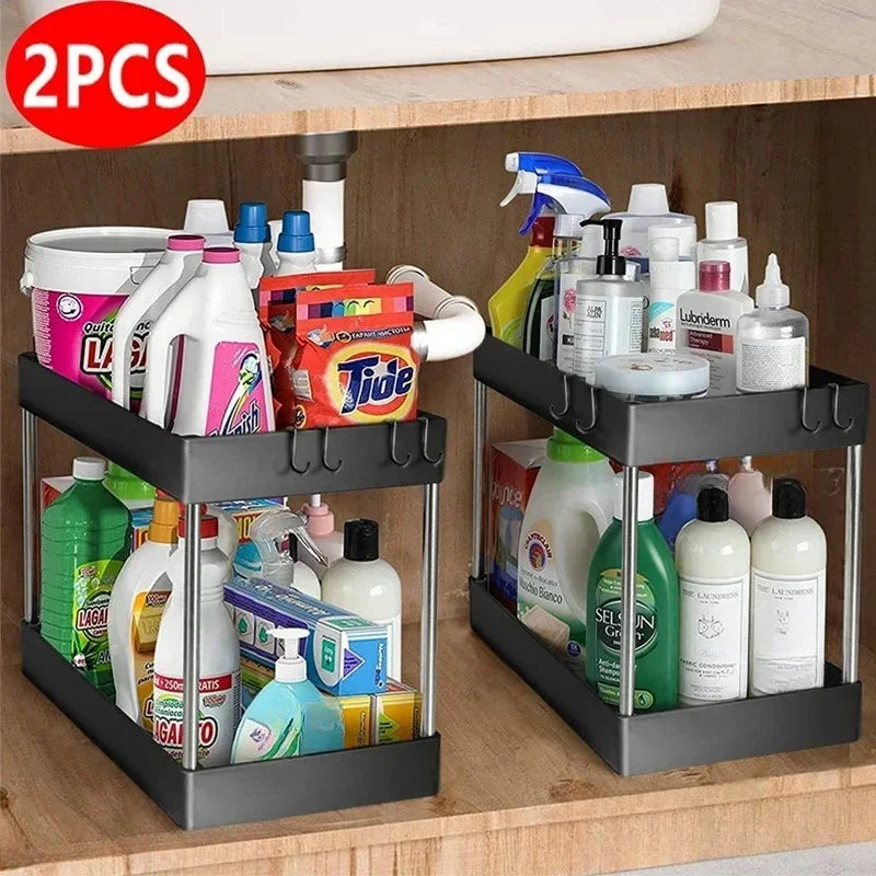 2 Tier Under Sink Storage Organizer Kitchen Bathroom Cabinet Rack