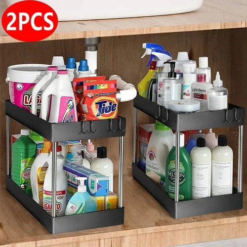 2 Tier Under Sink Storage Organizer Kitchen Bathroom Cabinet Rack
