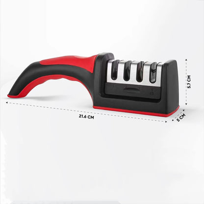 Knife sharpener with dimensions labeled on a white background