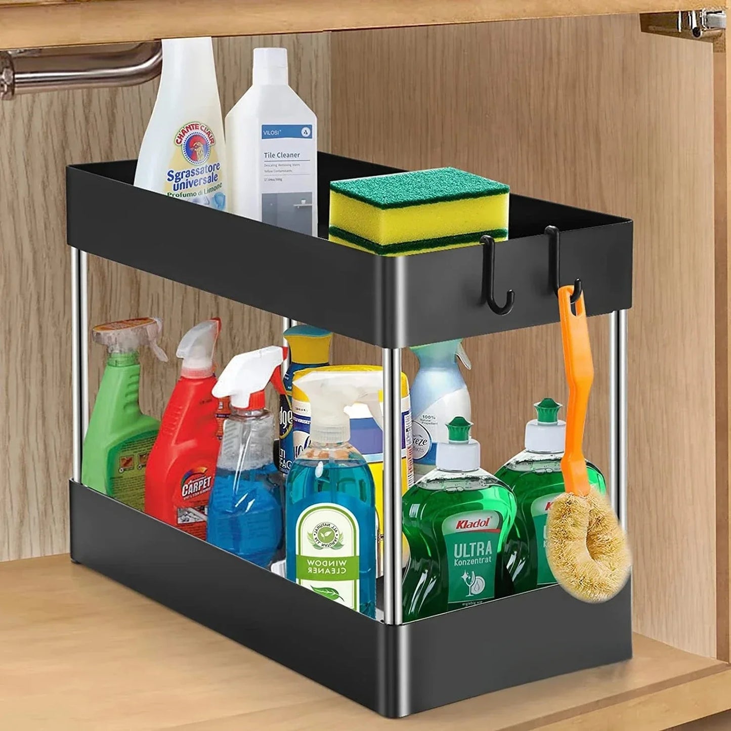 2 Tier Under Sink Storage Organizer Kitchen Bathroom Cabinet Rack
