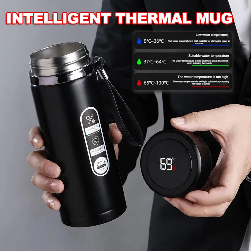 Stainless Steel Thermos Bottle LED Temperature Display 500ML-1L